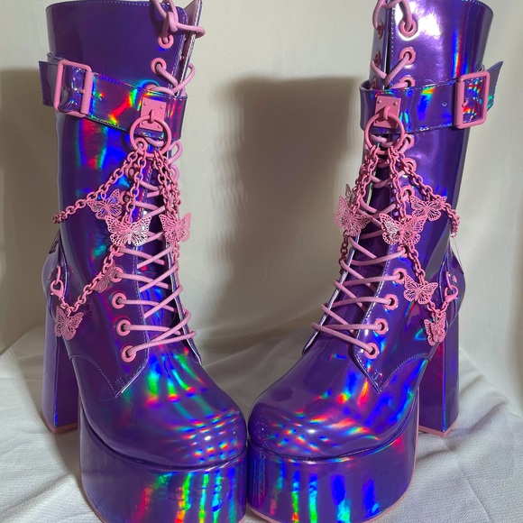 club exx Shoes - ClubExx holographic butterfly platform boots Sz 10
